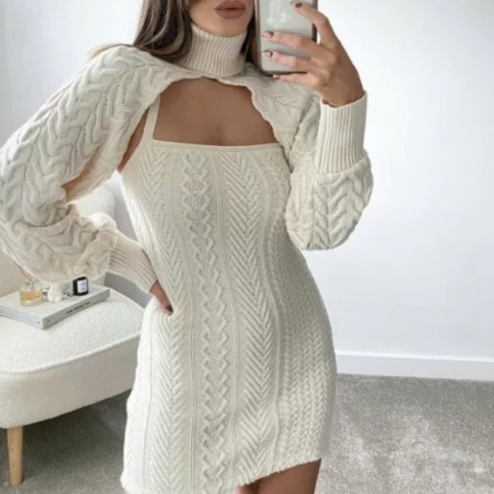 Zara knit arm warmer sweater size medium beige NWT - Picture 3 of 9